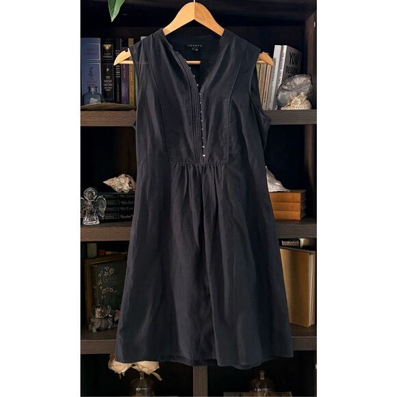 Theory Black Silk Blend Clasp Front Midi Dress Size 4 - Picture 1 of 5